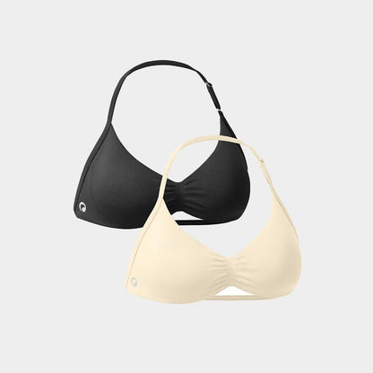 OQQ Womenswear 2-Piece Sports Top Halter Neck for Women Sexy Sleeveless Pleated Bra Adjustable Neck Removable Padding Perfect for Yoga