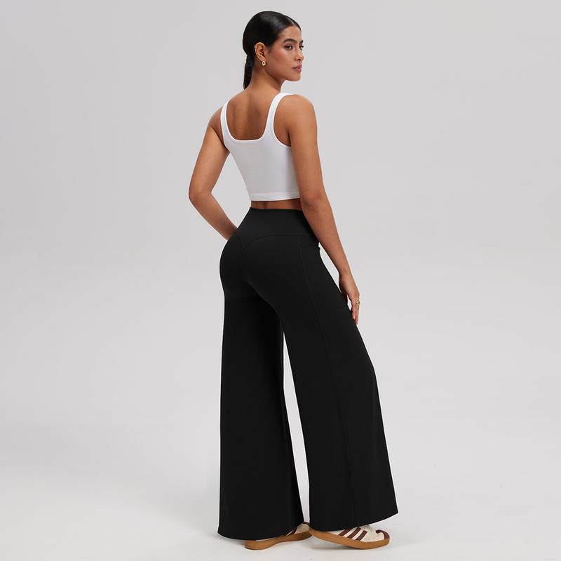 OQQ Women’S High-Waist Wide Leg Casual Yoga Pants – Stretchy & Workout Casual Trousers with Pockets Trousers