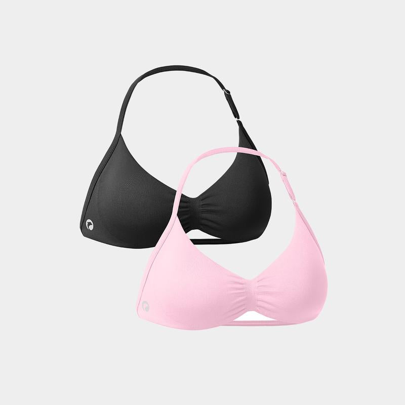 OQQ Womenswear 2-Piece Sports Top Halter Neck for Women Sexy Sleeveless Pleated Bra Adjustable Neck Removable Padding Perfect for Yoga