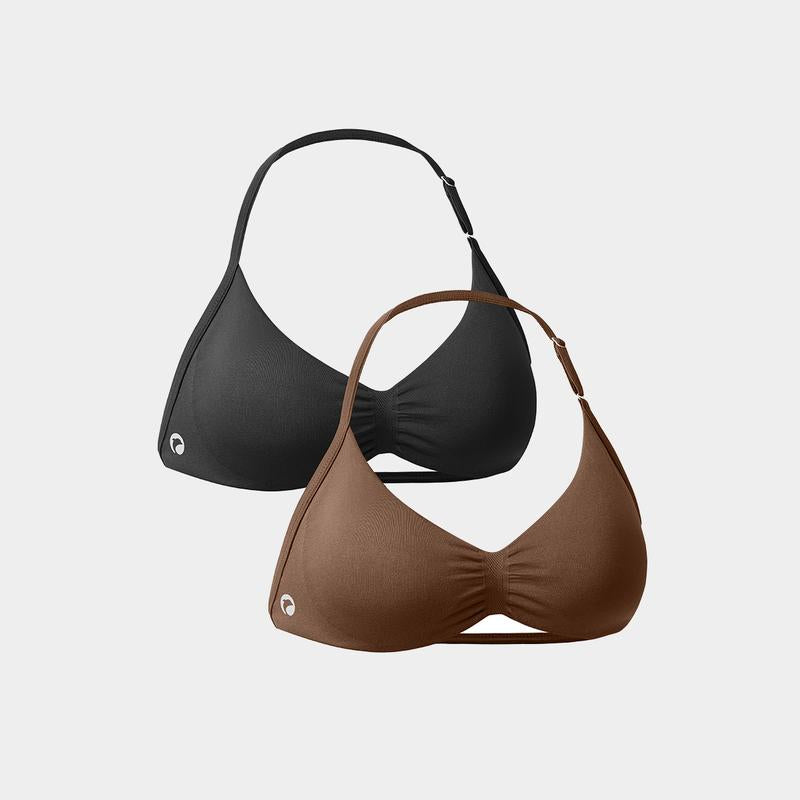 OQQ Womenswear 2-Piece Sports Top Halter Neck for Women Sexy Sleeveless Pleated Bra Adjustable Neck Removable Padding Perfect for Yoga