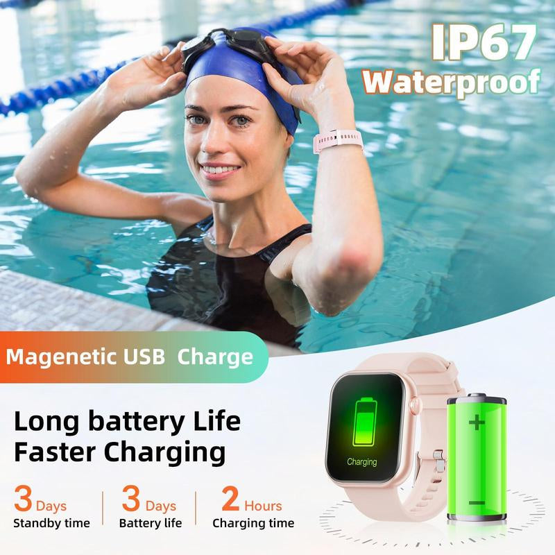 2025 New Multifunctional Men Women'S Smartwatch, 1.85-Inch Smart Watch with Answer/Make Calls/100+ Sports Modes/Message Reminder, IP67 Waterproof for Android Iphone, Gift, Sports Tracking Wristwatch