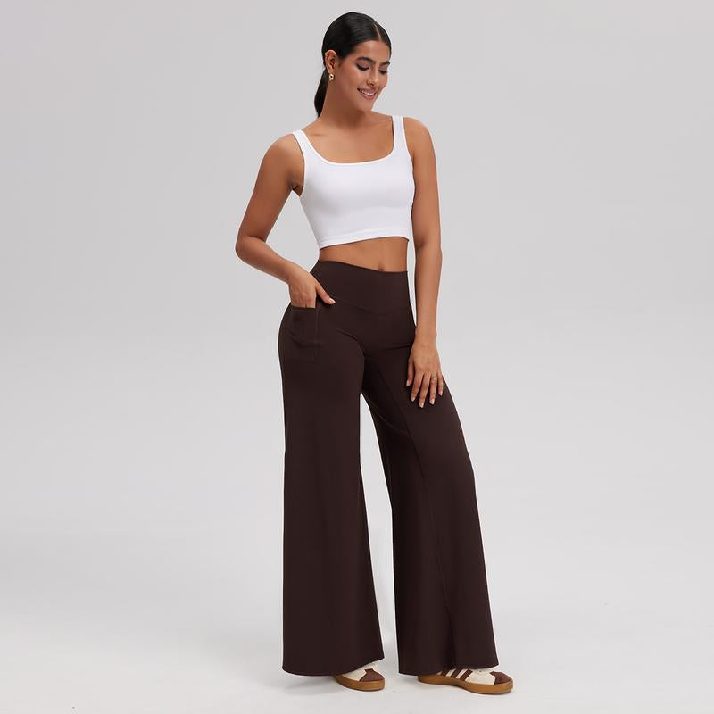 OQQ Women’S High-Waist Wide Leg Casual Yoga Pants – Stretchy & Workout Casual Trousers with Pockets Trousers